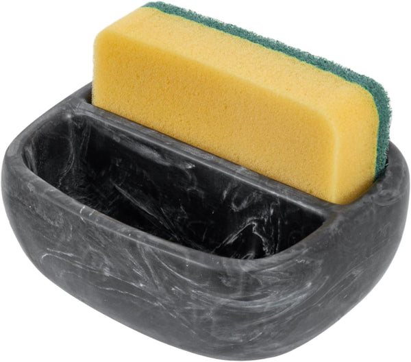 MyGift Modern Black Resin Double Sponge Holder with Marble Pattern for Kitchen Sink