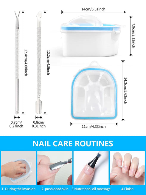 Nail Soaking Bowl 2PCS Set, Gel Polish Dip Powder Remover Manicure Bowl with Triangle Cuticle Peeler and Stainless