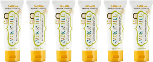 Jack N' Jill Natural Toddler Toothpaste for Kids 6 Months & Up, Fluoride Free, 40% Xylitol, Banana, 1.76 oz, 6 Pack