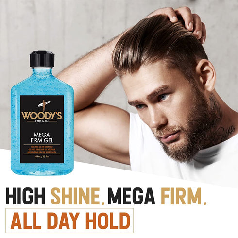 Woody's Mega Firm Gel for Men, 12 Fl Oz, Strong Hold, Maximum Shine