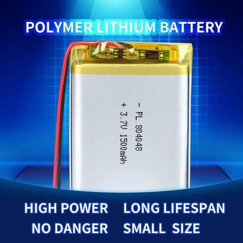 3.7V 1500mAh 804048 Lithium Polymer Ion Battery, Rechargeable Lipo Battery with PH 2.0mm Pitch Connector