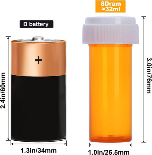 Plastic Empty Pill Bottles with Double Sided Use Caps - Child Resistant & Easy Open Medicine Container (8 Dram, 12pcs)