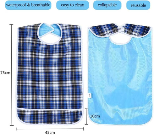 Waterproof Adult Bibs with Crumb Catcher - Reusable Dining Protector
