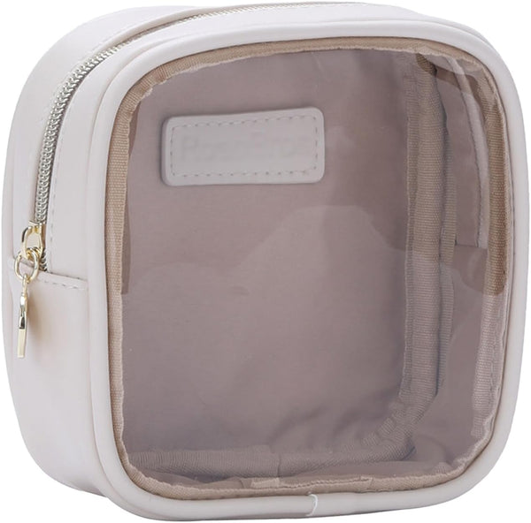 Small Clear Makeup Bag for Purse, Cosmetic Bag for Travel, Mini Organizer Bag for Accessories, White