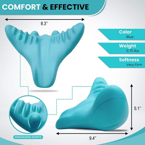 Neck and Shoulder Relaxer, Cervical Traction Device Acupressure Neck Shoulder Back Support Massage Pillow, Neck Stretcher Massager, Posture Corrector for Pain Relief, Cervical Spine Alignment (Blue)