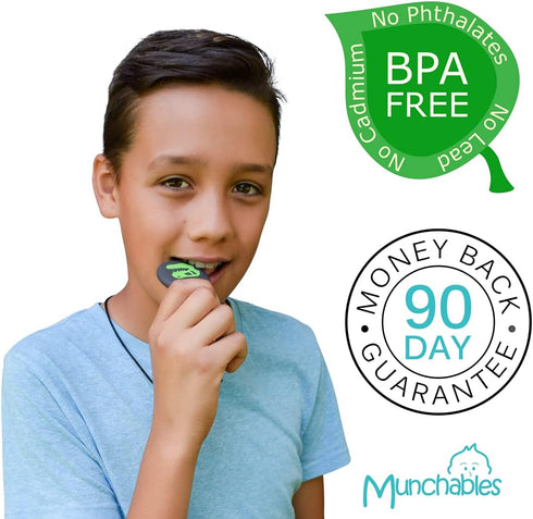 Munchables Dino Skull Sensory Chew Necklace for Adults or Kids - Chewy Fidget Stim Toy Jewelry for Boys and Girls