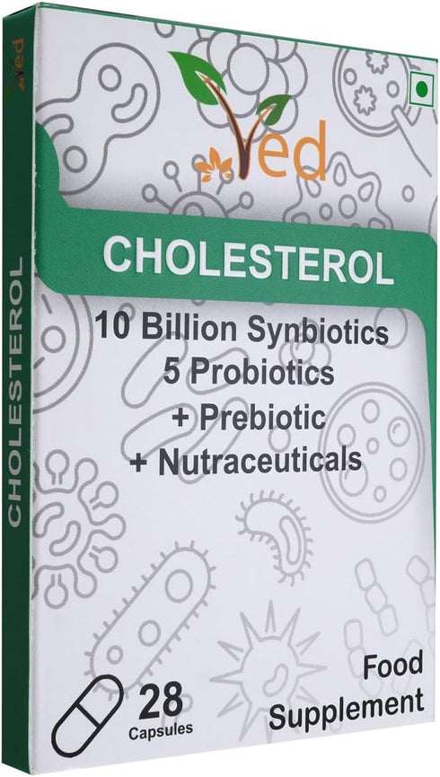 Ved Cholesterol Complex Probiotics and Prebiotics - 10 Billion CFU, 28 Capsules for Children with Lactobacillus