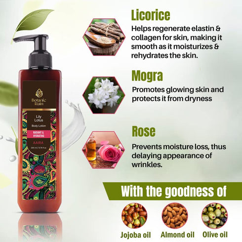 Organic Body Lotion for Women with Lily & Lotus, Natural Vegan Ayurveda Products for Dry Skin - 6.76 fl oz