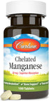 Chelated Manganese 20 mg, 100 Tablets by Carlson - Superior Absorption, Healthy Metabolism & Bone Support