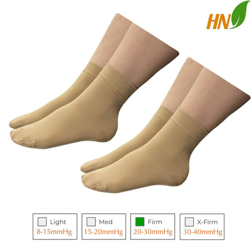 HealthyNees 20-30 mmHg (2 3X-Large) Closed Toe Ankle Compression Wide Foot Leg Sock Sleeves Pairs Beige