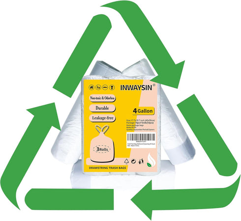 Inwaysin Small Trash Bags, 4 Gallon Drawstring, Extra Strong Unscented Garbage Bags for Bathroom, Bedroom, Office, 54