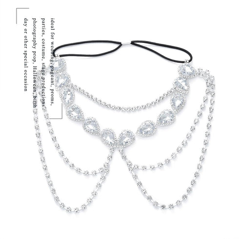 Vintage Flapper Head Chain, Masquerade Mask Headpiece, Wedding Bride Hair Jewelry for Women (Boho-Silver)