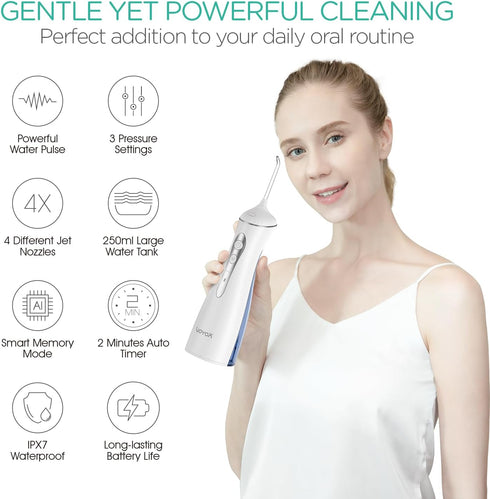 Water Dental Flosser for Teeth, Portable Cordless Oral Irrigator with 3 Modes, Rechargeable Waterproof Power Flosser
