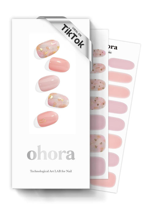 ohora Semi Cured Gel Nail Strips (N Lazy Sunday) - Pink, Patterned, Works with Any UV/LED Lamps