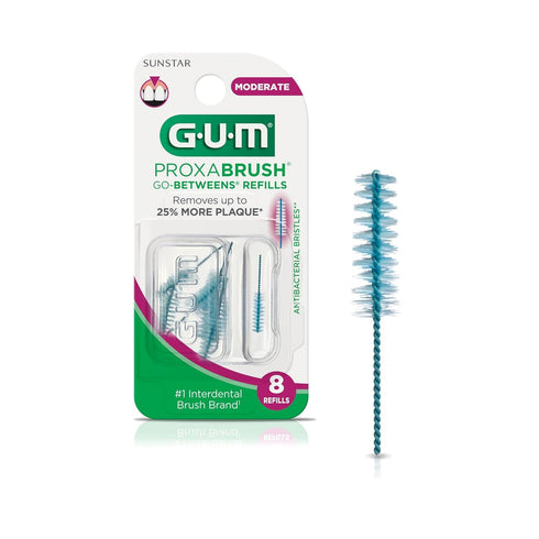 GUM Proxabrush Go-Betweens Refills - Moderate Soft Bristled Dental Picks, 8ct for Interdental Cleaning