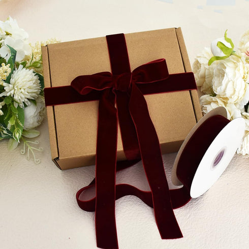TONIFUL Burgundy Velvet Ribbon, 1 Inch x 25 Yards, Vintage for Christmas Wreaths, Gift Wrapping, Valentine's Bouquets