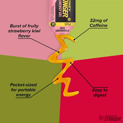 Honey Stinger Strawberry Kiwi Energy Gel | Caffeinated Gluten Free Sports Nutrition for Exercise, 24 Pack