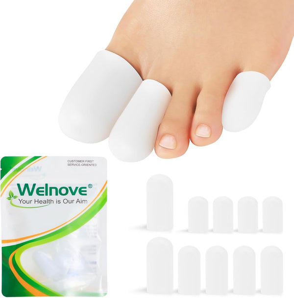 Welnove Toe Caps and Toe Protectors - 10 Pack Silicone Toe Sleeves for Pain Relief, Protection for Corns, Calluses