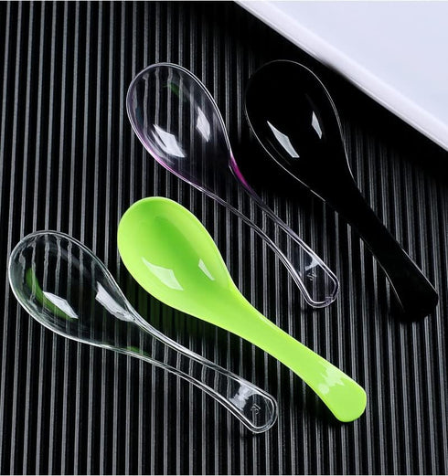 50 PCS Clear Plastic Disposable Spoons, Asian Soup Spoons, Chinese Tasting Spoons, Plastic Cutlery with Round Bottom