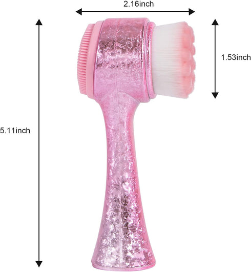 Face Brush 2 in 1 - Facial Cleansing Exfoliating Brush with Soft Bristles for Deep Cleansing, Ice Flower Pink