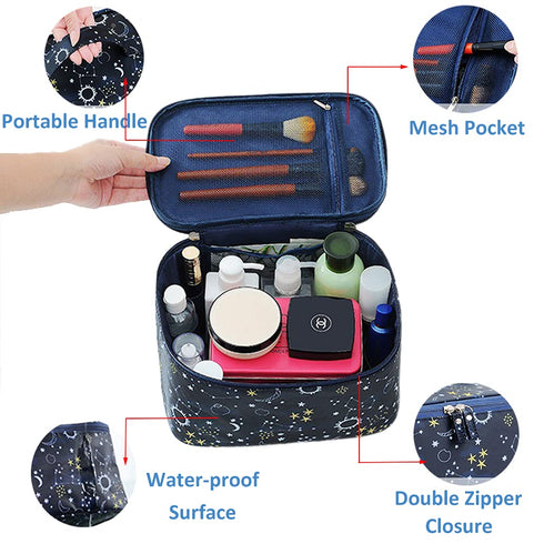 HOYOFO Makeup Bag Cosmetic Bags for Women, Travel Makeup Organizer Case, Starry Sky Design
