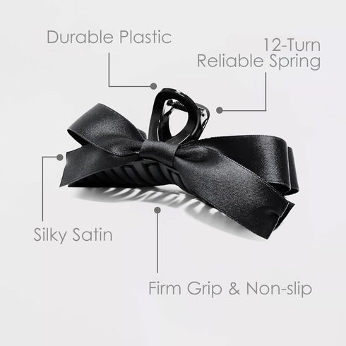 Sizobi 2Pcs Bow Claw Clips, Satin Big Hair Bows for Women, Large Claw Clips for Thick Thin Curly Hair