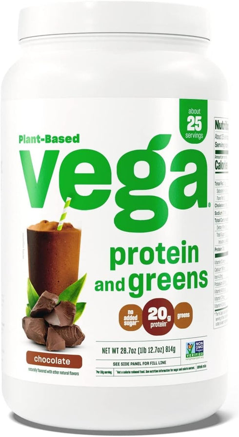 Vega Protein and Greens Protein Powder, Chocolate, 20g Plant Based Protein, Vegan, Non-GMO, 1lbs