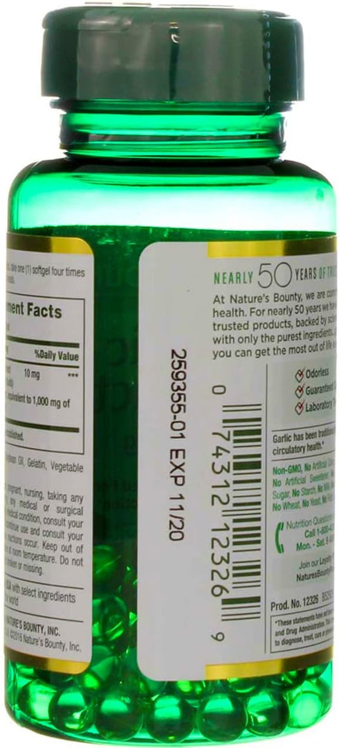 Nature's Bounty Garlic Extract - 1000 mg, 100 Rapid Release Softgels (Pack of 6)