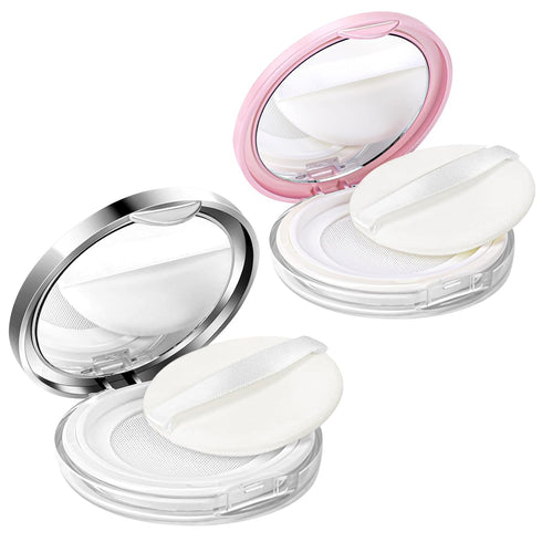 2 Pcs Refillable Loose Powder Container with Puff, 0.17/0.7 oz Portable Makeup Powder Case with Mirror and Sifter