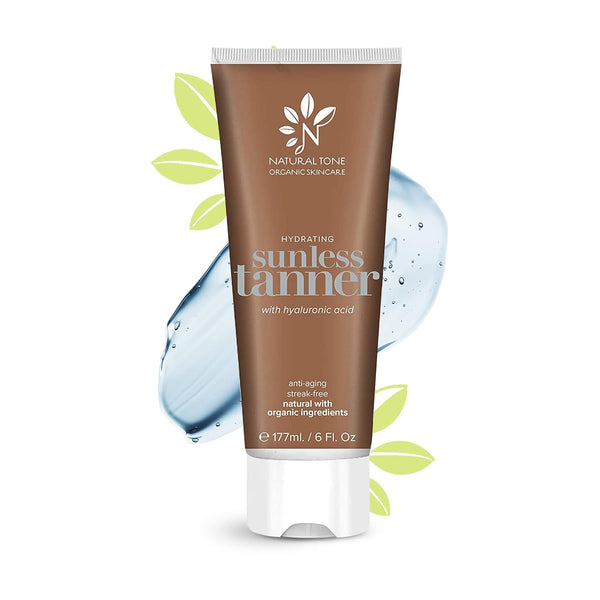 Natural Tone Organic Skincare Hydrating Sunless Tanner - Easy to Apply Self Tanner for Face and Body, 6 fl oz