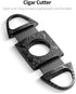 CIGARLOONG Black Engraved Stainless Steel Cigar Cutter with Double Blades