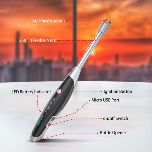 AT-Mizhi Electric Lighter, Rechargeable Long Neck Lighter with LED Flashlight for Candles & BBQ
