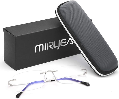 Rimless Clear Bifocal Reading Glasses | Blue Light Blocking Readers for Men and Women | Lightweight Magnifying Anti