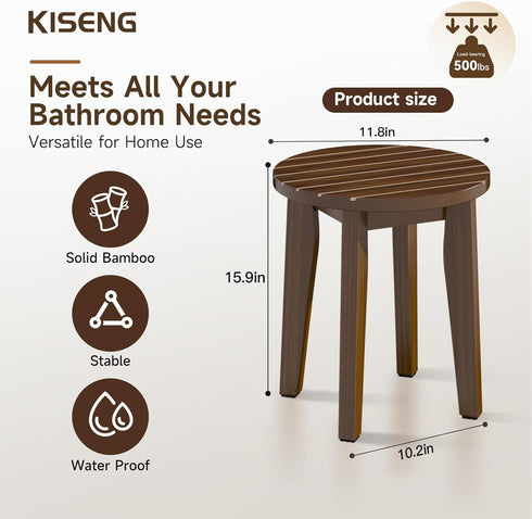 16 Inch Round Bamboo Waterproof Shower Bathroom Stool Chair, Duty Wooden Bath Corner Shaving Legs Bench Seat (Walnut