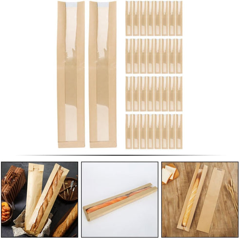 ZUNOXAZ 50pcs Packaging, Kraft Paper Bread Bags with Window for Loaf Baking Wrapping Pouches Suitable for Bakery
