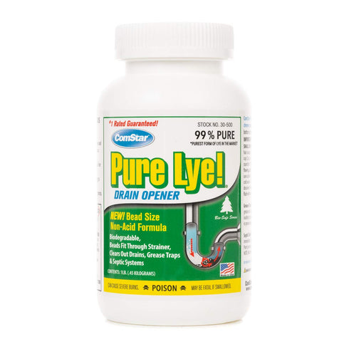 ComStar Pure Lye | 99% Pure Sodium Hydroxide Beads | Eco-Friendly Biodegradable Drain Opener | Safe on Fixtures | 1 lb.