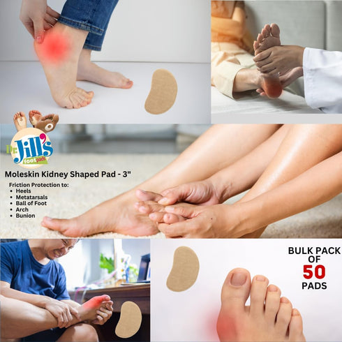 YJ15-8068, (50 Pack) Dr. Jill's Foot Pads, Latex Free, Kidney Shaped Pad Moleskin Blister Pad