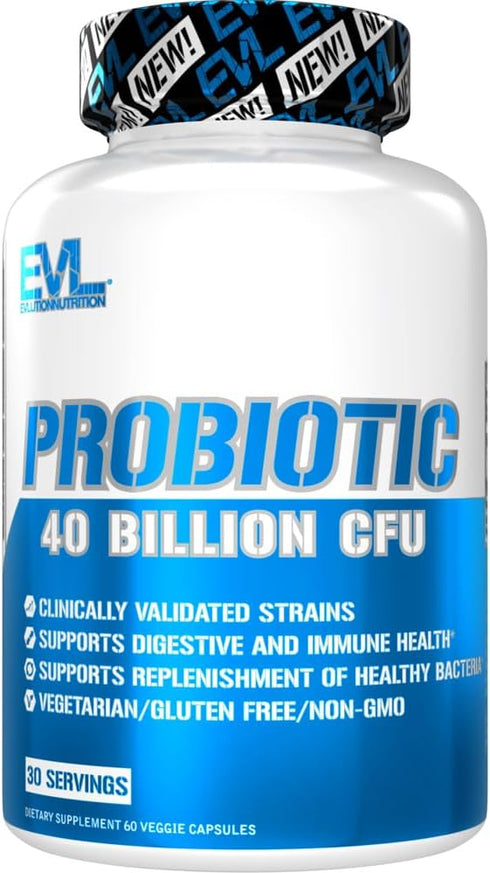 Evlution Nutrition Probiotic, 60 Veggie Capsules, 40 Billion CFUs per Serving, Easy to Swallow Supplement