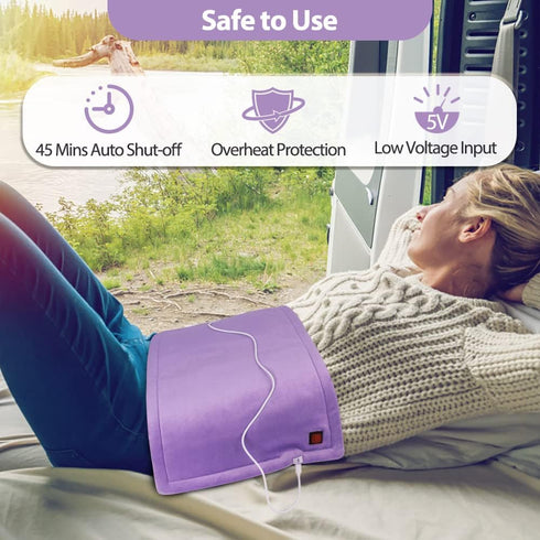 USB Heating Pad for Car - Portable Heated Travel Blanket Pads for Pain Relief (16"x 12", Purple)