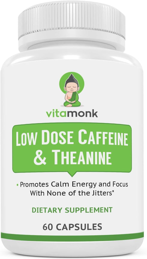 VitaMonk Low Dose Caffeine and Theanine - Microdose of Caffeine L Theanine Pills with 25mg Caffeine, No Jitters, No