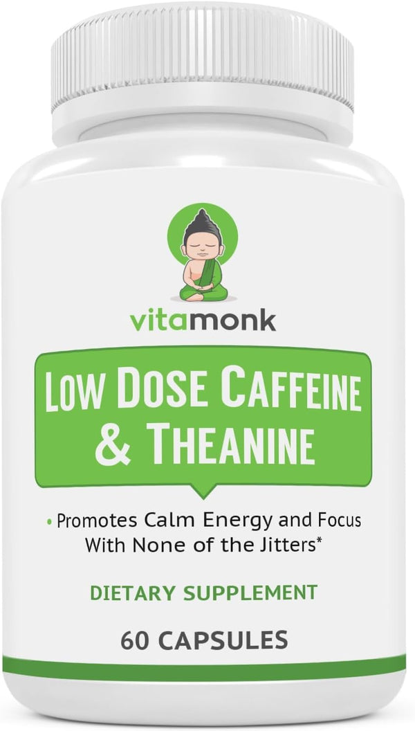 VitaMonk Low Dose Caffeine and Theanine - Microdose of Caffeine L Theanine Pills with 25mg Caffeine, No Jitters, No