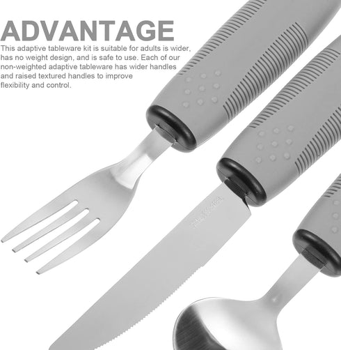3Pcs Adaptive Utensils Set for Elderly: Weighted & Handicapped, Easy Grip Stainless Steel