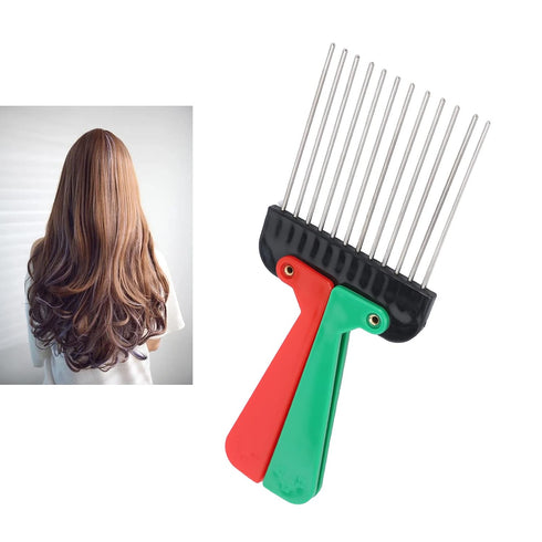 Portable Metal Pick Comb with Folding Handle, Wide Tooth Comb for Men and Women