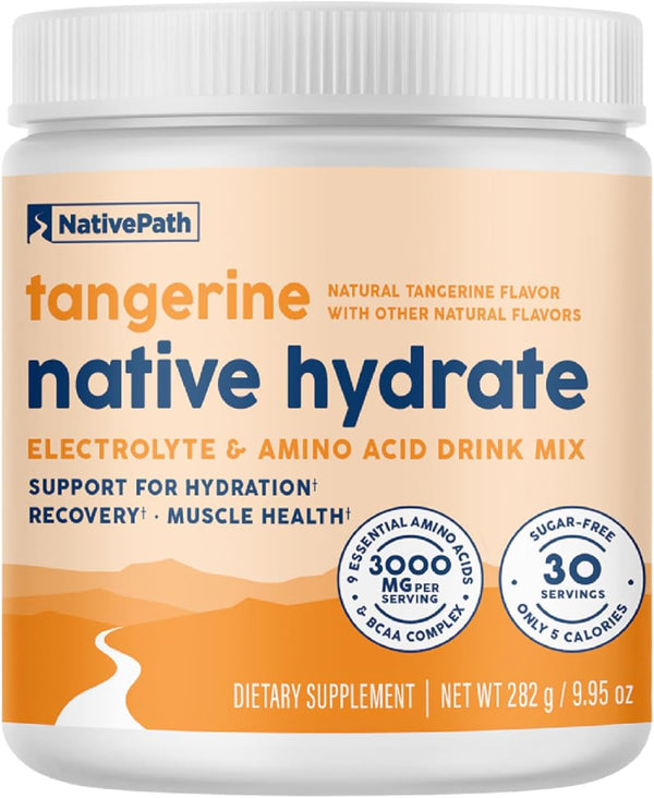 NativePath Native Hydrate, Zero Sugar Electrolytes Powder, Tangerine Hydration Powder, 30 Servings