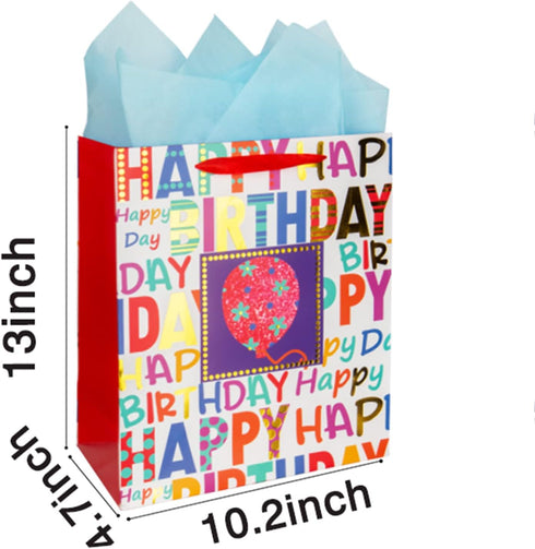 2-Pack 12.6" Large Happy Birthday Gift Bags with Tissue Paper for Birthday Party
