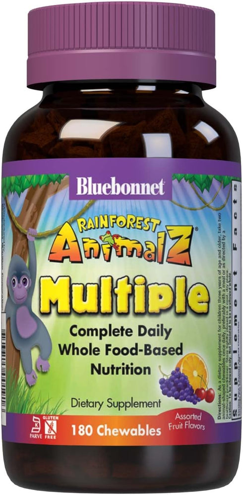 Bluebonnet Nutrition Rainforest Animalz Kids Multivitamin & Mineral Chewable Tablets, Gluten Free, 180 Tablets, Mixed