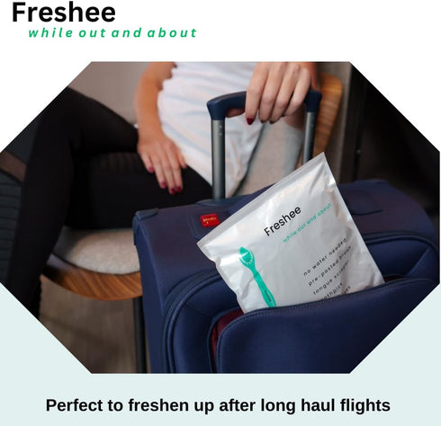 Freshee 5 in 1 Disposable Mini Toothbrush with Toothpaste, Floss, Pick, Tongue Scraper, Travel Size, Mint