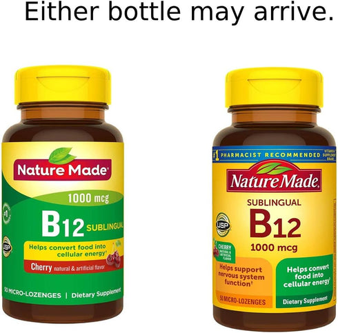 Nature Made B-12 1000 mcg Micro-Lozenges, Cherry Flavor, 50 ea (Pack of 2)
