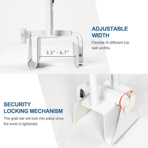 HEPO Adjustable Bathtub Safety Rail for Elderly, Tub Grab Bar for Bathroom, Assistance Bathtub Handle Clamp for Seniors