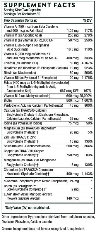 THORNE Basic Nutrients 2/Day, Comprehensive Daily Multivitamin, Gluten-Free, 60 Capsules, 30 Servings